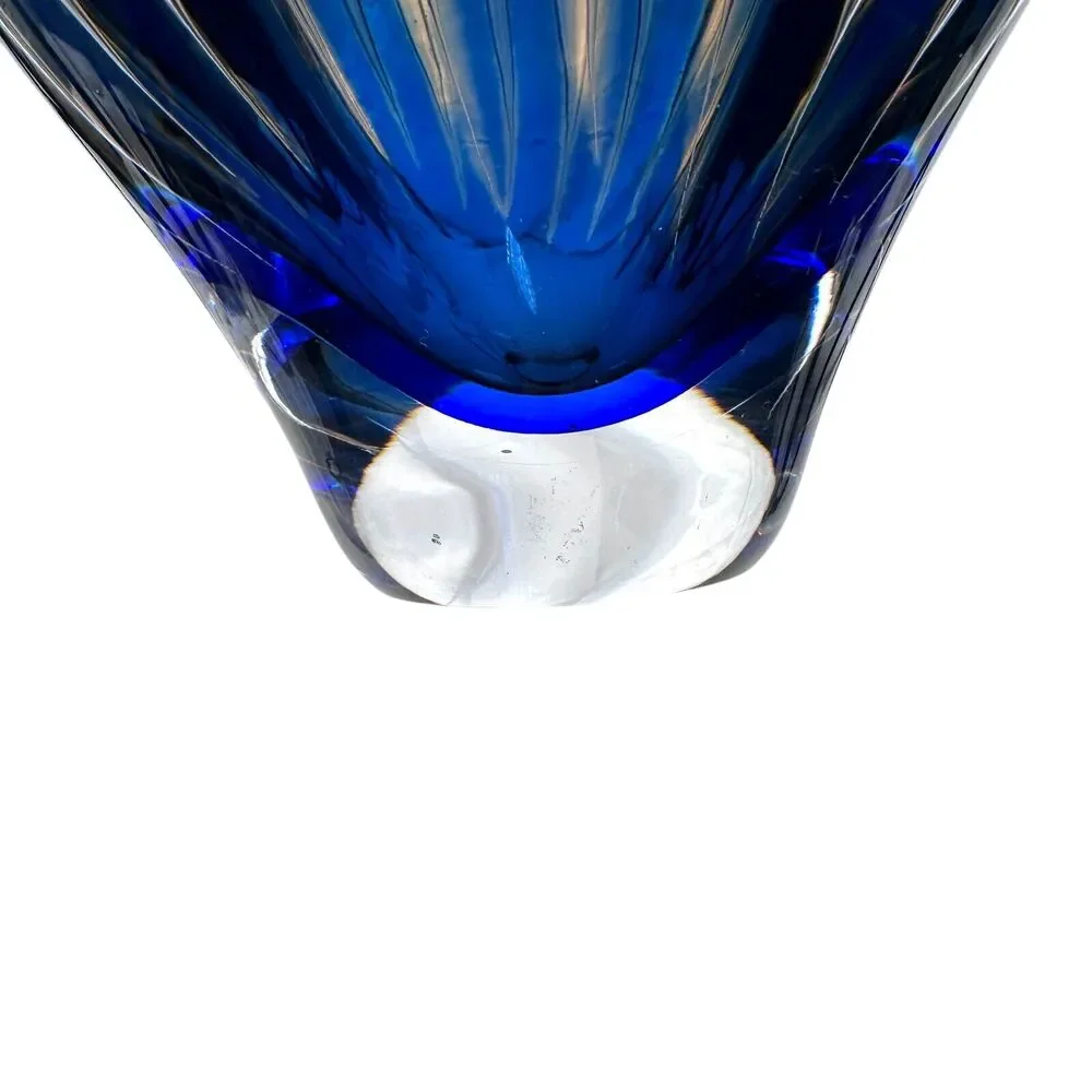 Vintage Orrefors Ariel Vase Edvin Ohrström Blue Amber Swirl Stripe Art Glass MCM